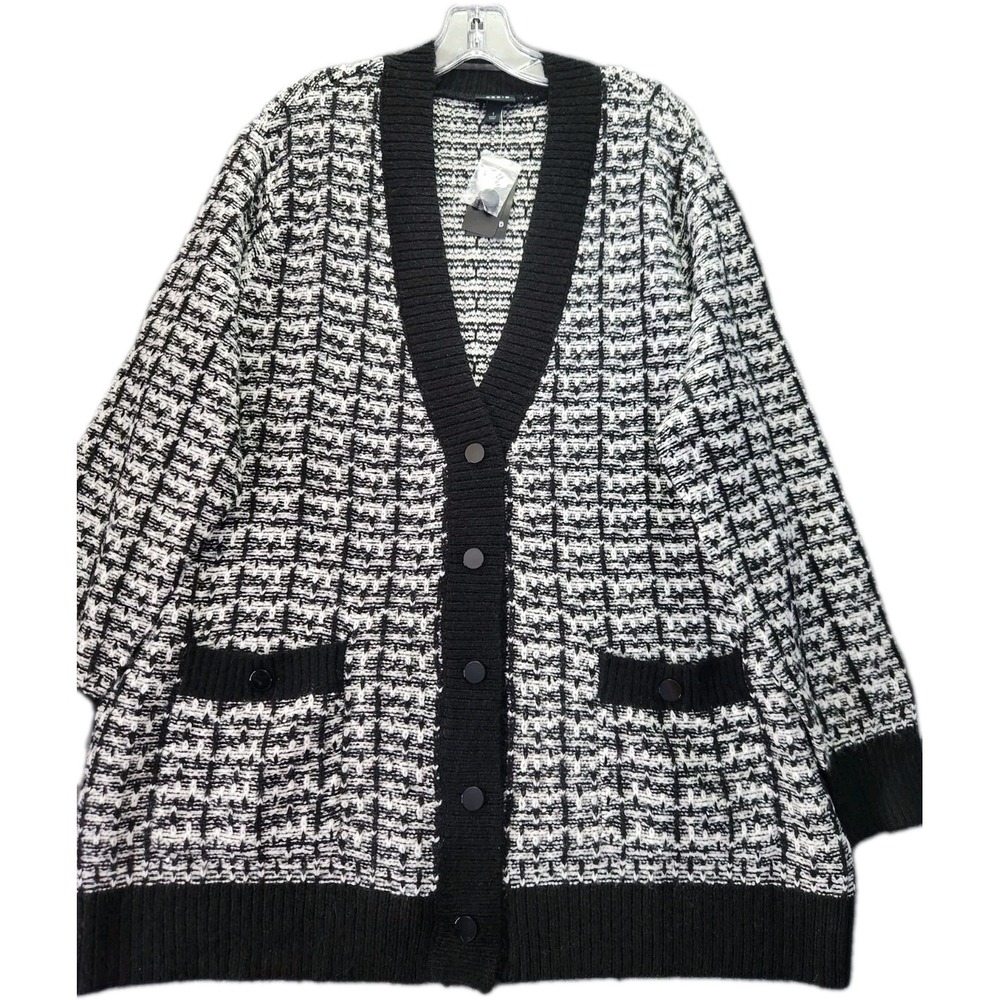 NEW Torrid Chunky Knit Boyfriend Cardigan Sweater Womens 1X Black White Sequins‎